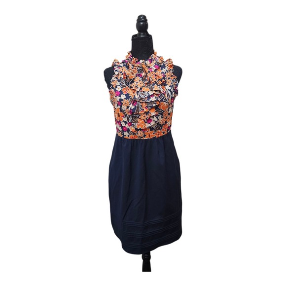 Girls From Savoy Anthropologie Floral Ruffle Dress Size 6 Navy Orange Sleeveless - Picture 1 of 12